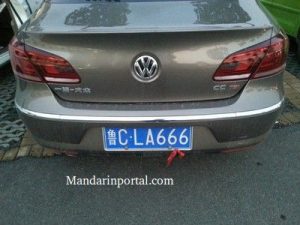 666 In Chinese Grey VW License Plate